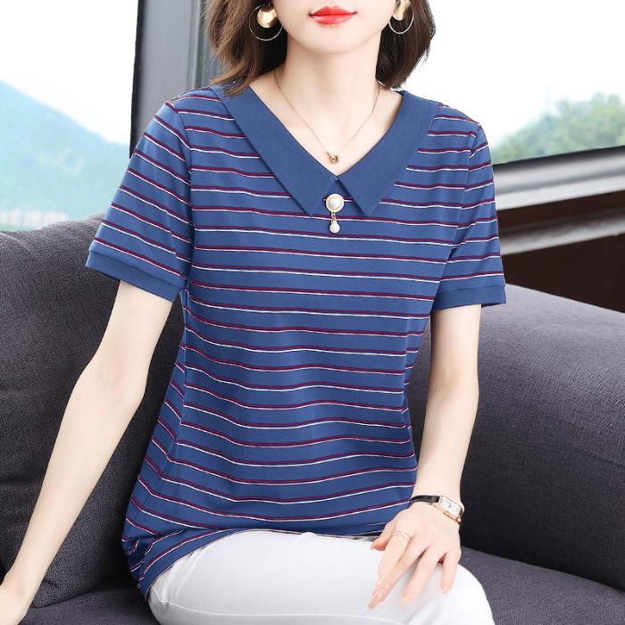 Полосатая футболка с короткими рукавами, женская летняя новая рубашка с кукольным воротником, большой размер, топ большого размера, толстый, мм 5XL
Полосатая футболка с короткими рукавами, женская летняя новая рубашка с кукольным воротником, большой размер, топ большого размера, толстый, мм 5XL