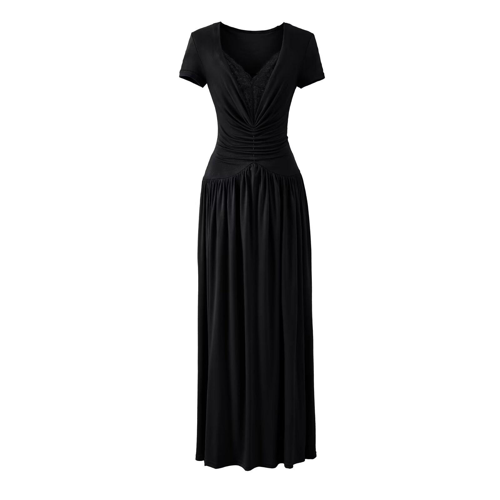 2026 Spring European & American Style Women s Lace Patchwork Waist-Cinching Long Dress with Short Sleeves Large чорний
2026 Spring European & American Style Women s Lace Patchwork Waist-Cinching Long Dress with Short Sleeves Large чорний