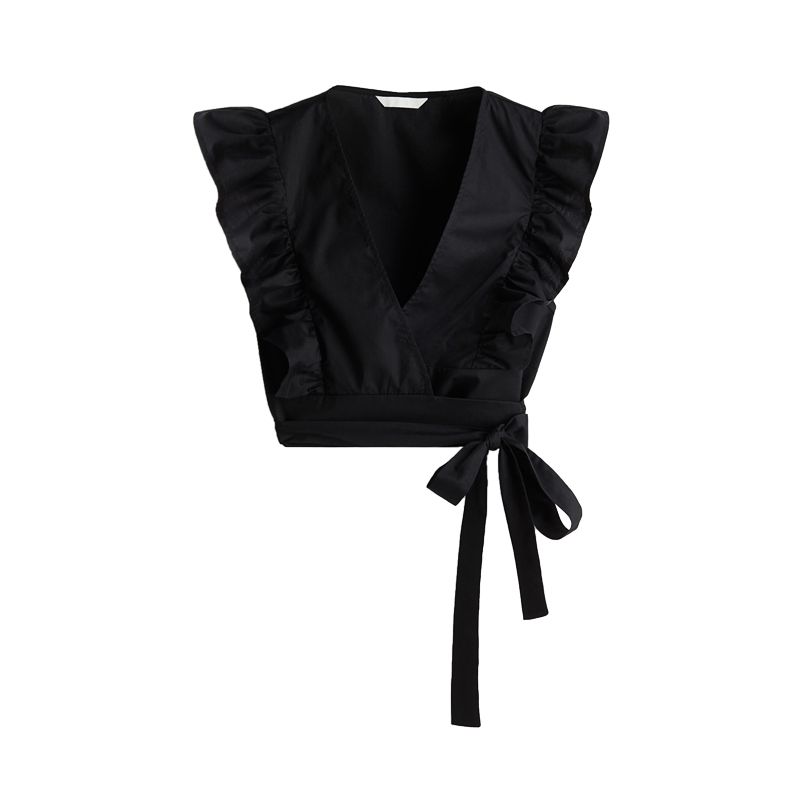 Stomach Blanket Style V-neck Ruffle Short Top 1282125 Cotton High Waist Poplin Skirt 1282126 Black Tops L
Stomach Blanket Style V-neck Ruffle Short Top 1282125 Cotton High Waist Poplin Skirt 1282126 Black Tops L