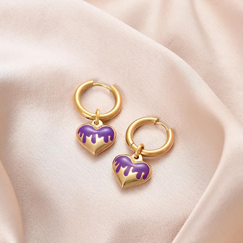 Fashion Stainless Steel Gold Color Heart Pendant Hoop Earrings Woman Red Blue Pink Black Purple Enamel Vintage Earrings Zircon фіолетовий
Fashion Stainless Steel Gold Color Heart Pendant Hoop Earrings Woman Red Blue Pink Black Purple Enamel Vintage Earrings Zircon фіолетовий