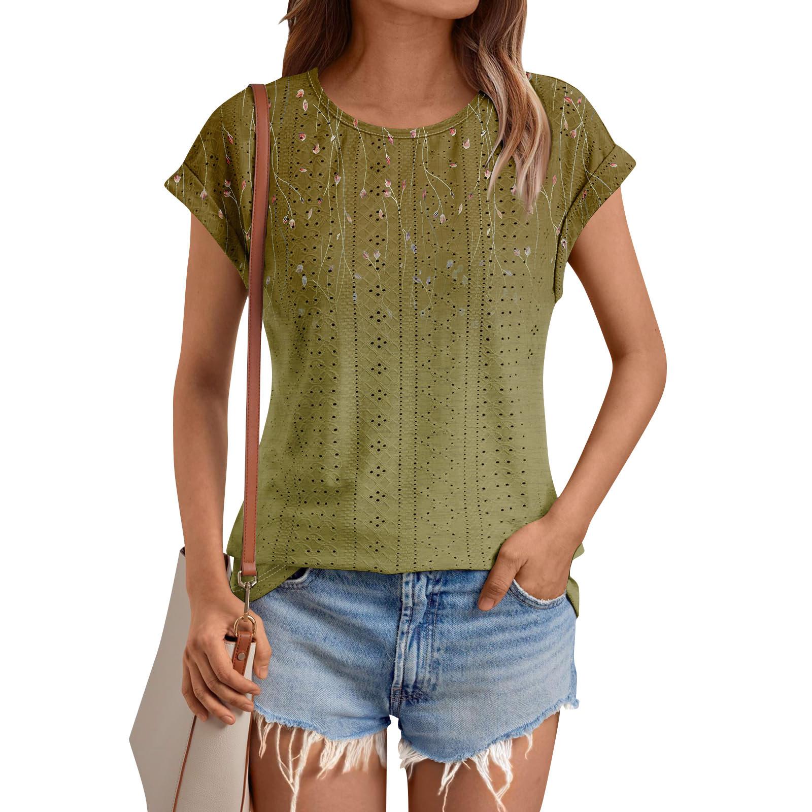 Womens Tops Short Sleeve T-Shirts Printing Blouse Dressy Causal Eyelet Embroidery Summer Fashion Clothes XL світло-зелений колір
Womens Tops Short Sleeve T-Shirts Printing Blouse Dressy Causal Eyelet Embroidery Summer Fashion Clothes XL світло-зелений колір