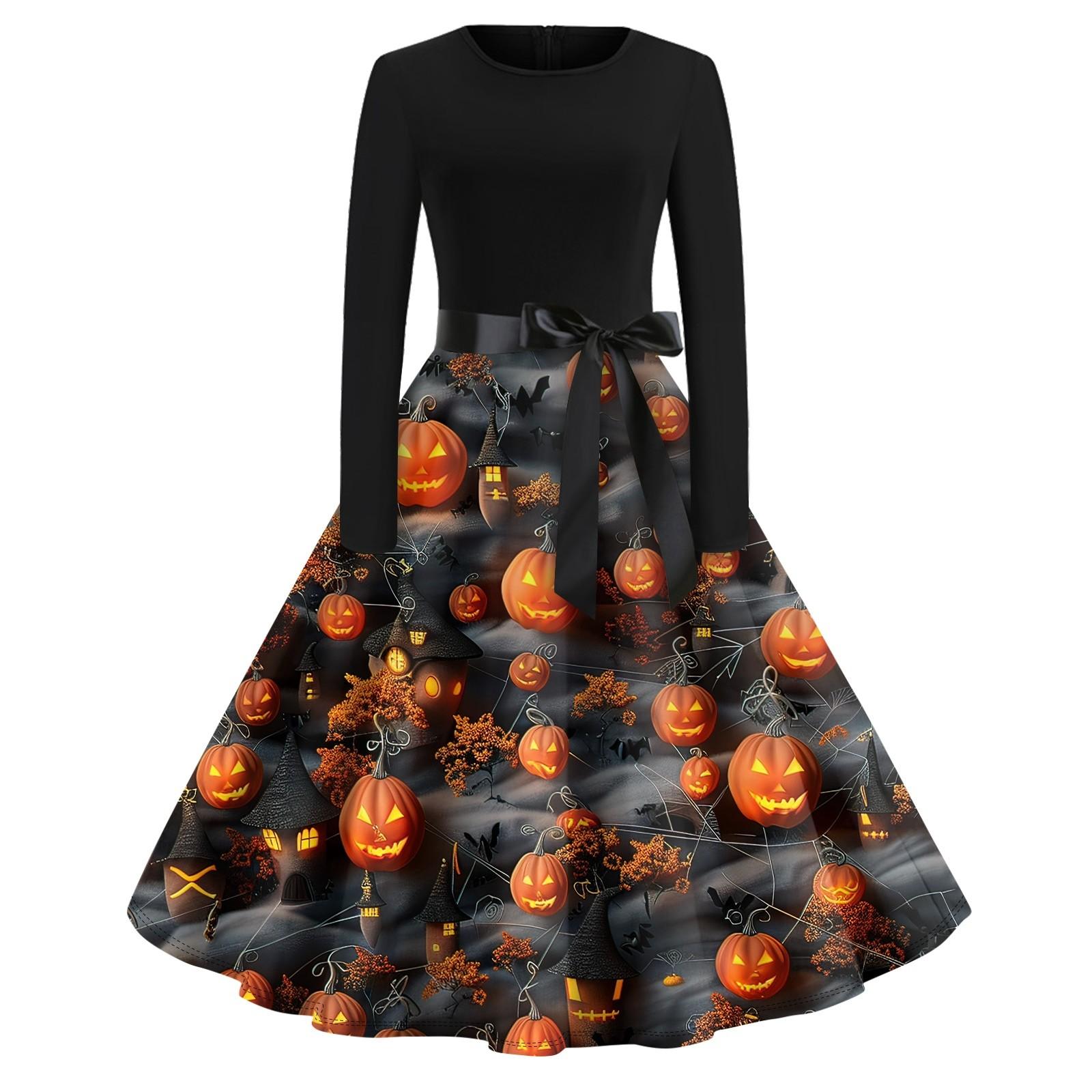 Платье-клеш с принтом на Хэллоуин для женщин с длинным рукавом, повседневные платья с круглым вырезом и ажурной отделкой S тёмно-синий
Платье-клеш с принтом на Хэллоуин для женщин с длинным рукавом, повседневные платья с круглым вырезом и ажурной отделкой S тёмно-синий