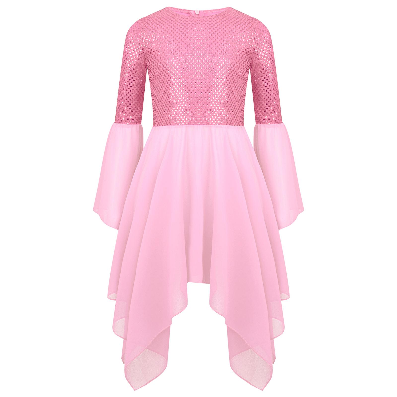 Girls Liturgical Dance Dress Shiny Sequins Patchwork Round Neck Flared Sleeve Asymmetrical Hem Performance Tunic
Girls Liturgical Dance Dress Shiny Sequins Patchwork Round Neck Flared Sleeve Asymmetrical Hem Performance Tunic