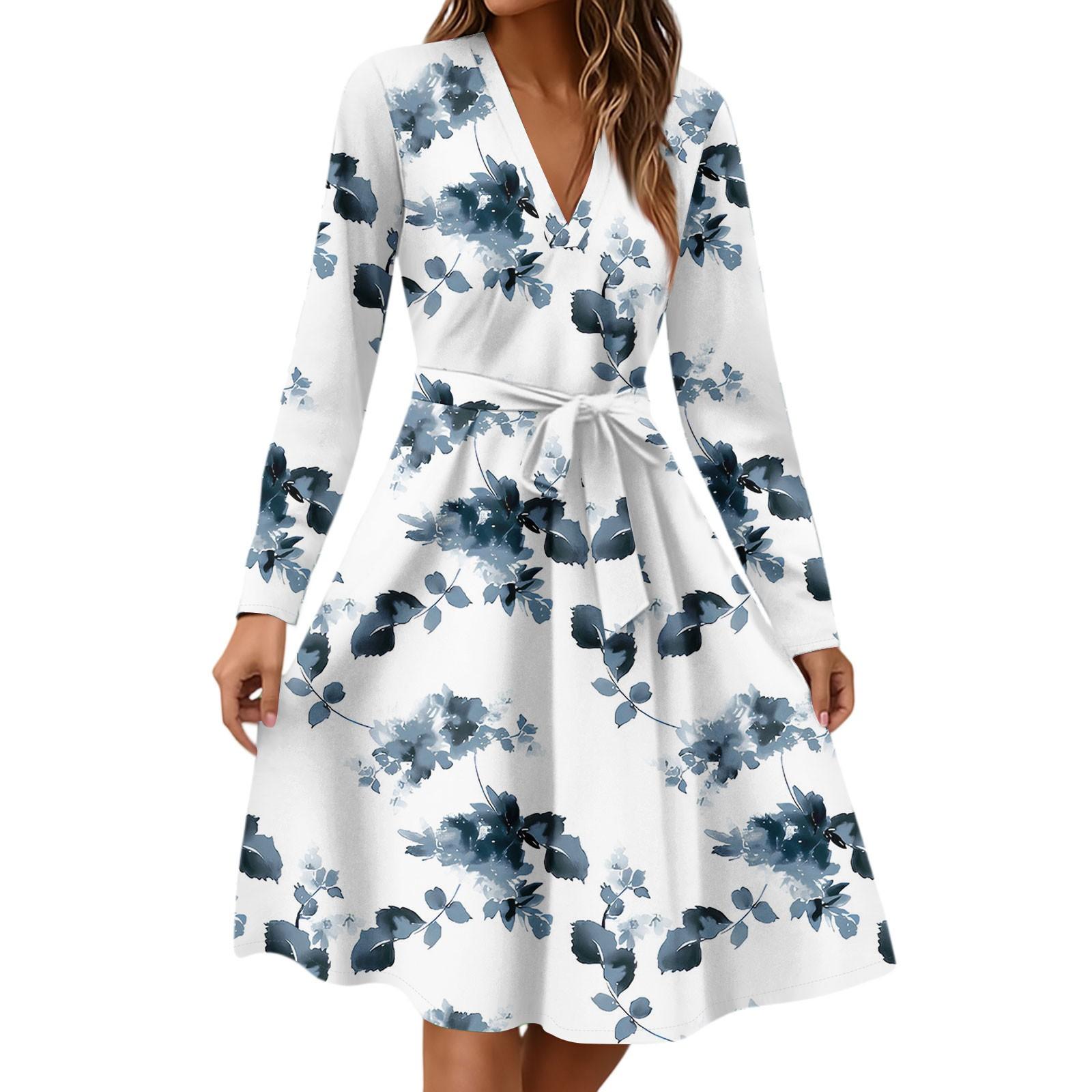 Women s Fashion Casual V-Neck Long Sleeve Waist Floral Print Midi Dress XXL темно-синий
Women s Fashion Casual V-Neck Long Sleeve Waist Floral Print Midi Dress XXL темно-синий