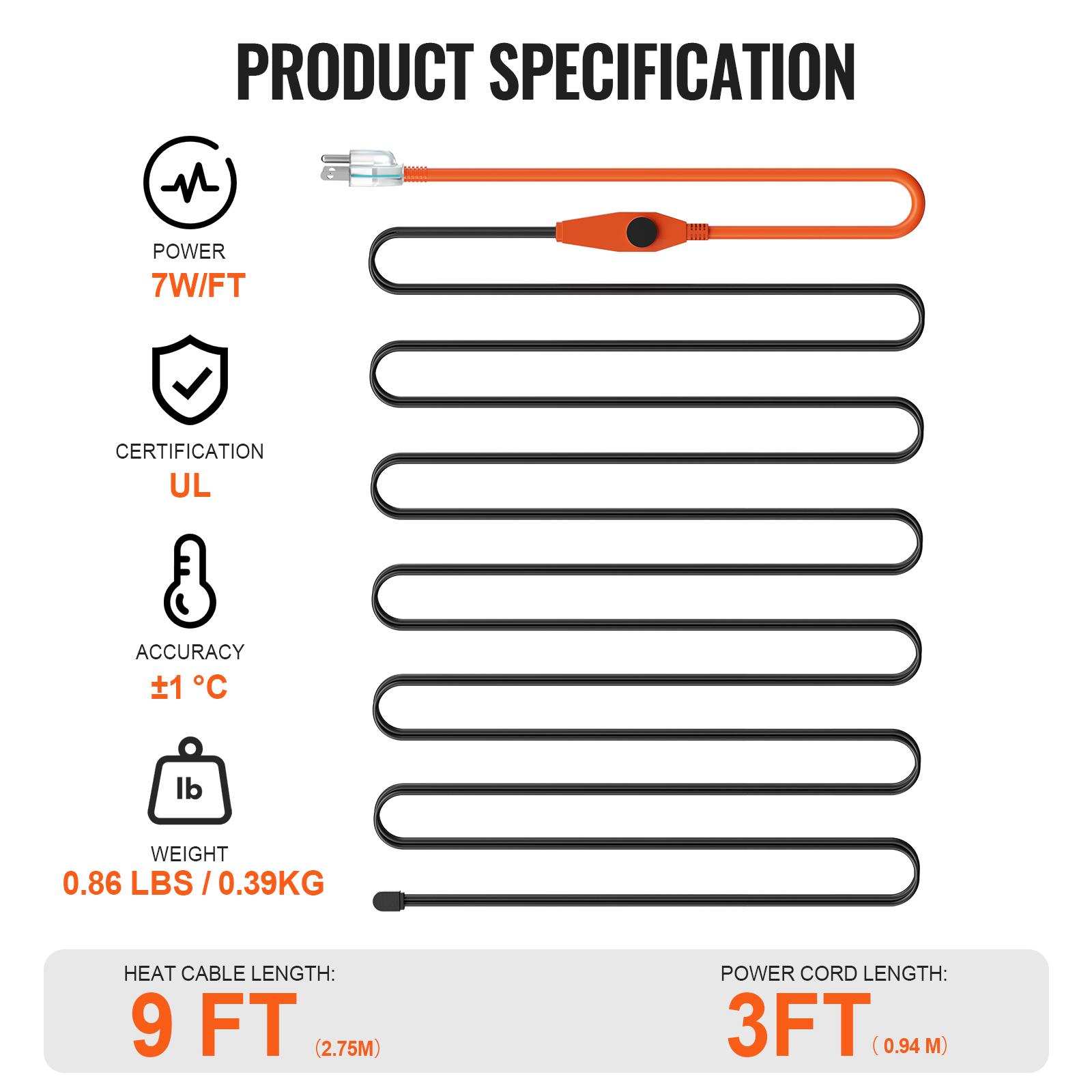 SucceBuy Pipe Heating Cable 24FT/30FT/12FT/18FT 6FT Heat Tape Pipe Heat Cable Protects PVC Hose Metal Plastic Pipe from Freezing 9FT
SucceBuy Pipe Heating Cable 24FT/30FT/12FT/18FT 6FT Heat Tape Pipe Heat Cable Protects PVC Hose Metal Plastic Pipe from Freezing 9FT