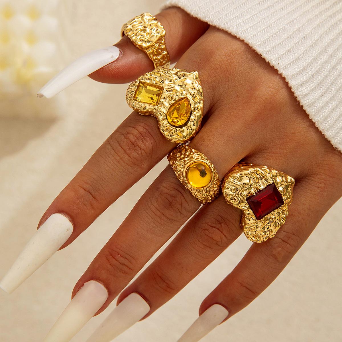 Design sense liquid metal pleated retro ring set, exaggerated ins sapphire ring wholesale
Design sense liquid metal pleated retro ring set, exaggerated ins sapphire ring wholesale