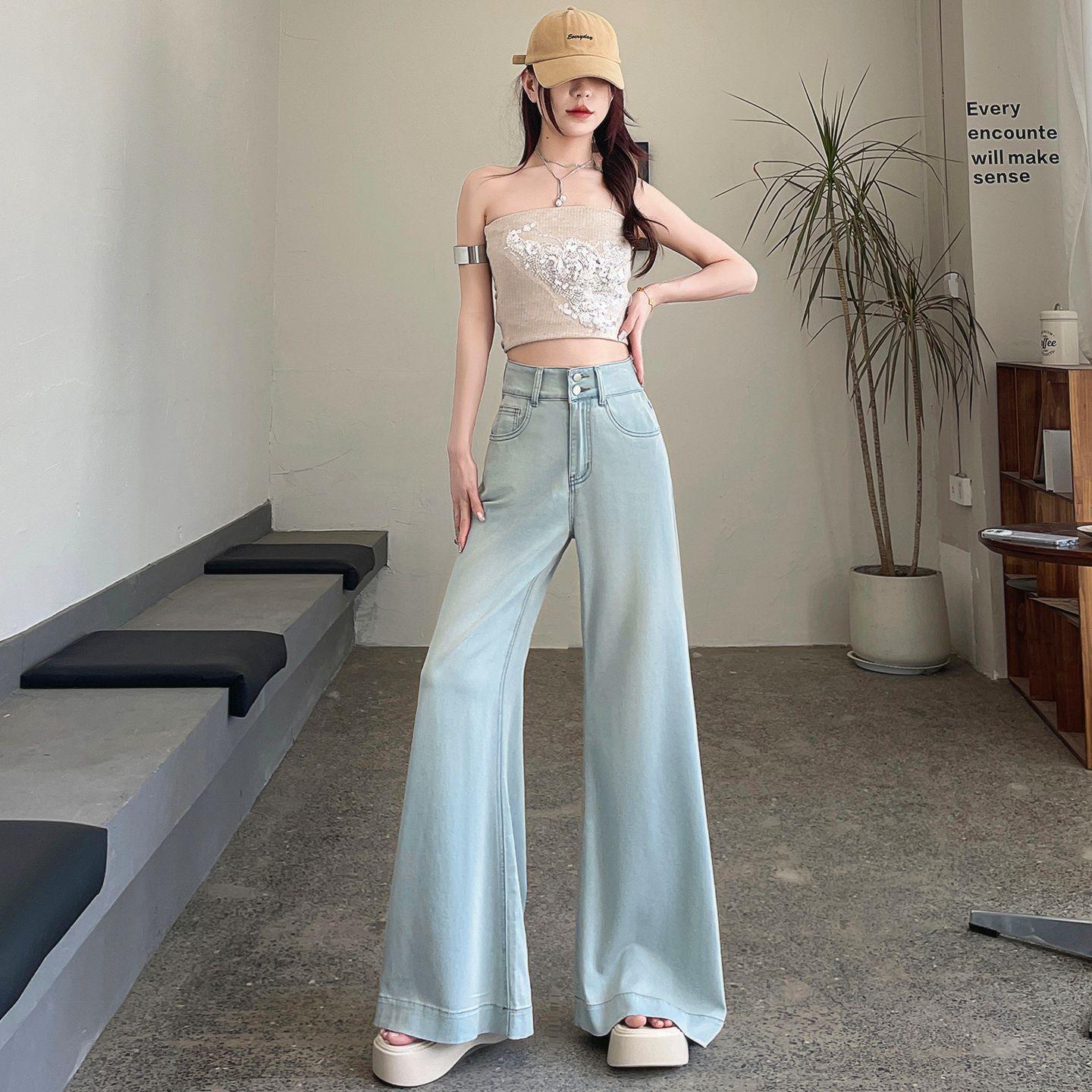 Light Blue Sky Silk Wide-leg Flared Jeans for Women In Summer High Waist Loose Drooping Without Legs Ice Silk Micro-flare Pants XXL
Light Blue Sky Silk Wide-leg Flared Jeans for Women In Summer High Waist Loose Drooping Without Legs Ice Silk Micro-flare Pants XXL