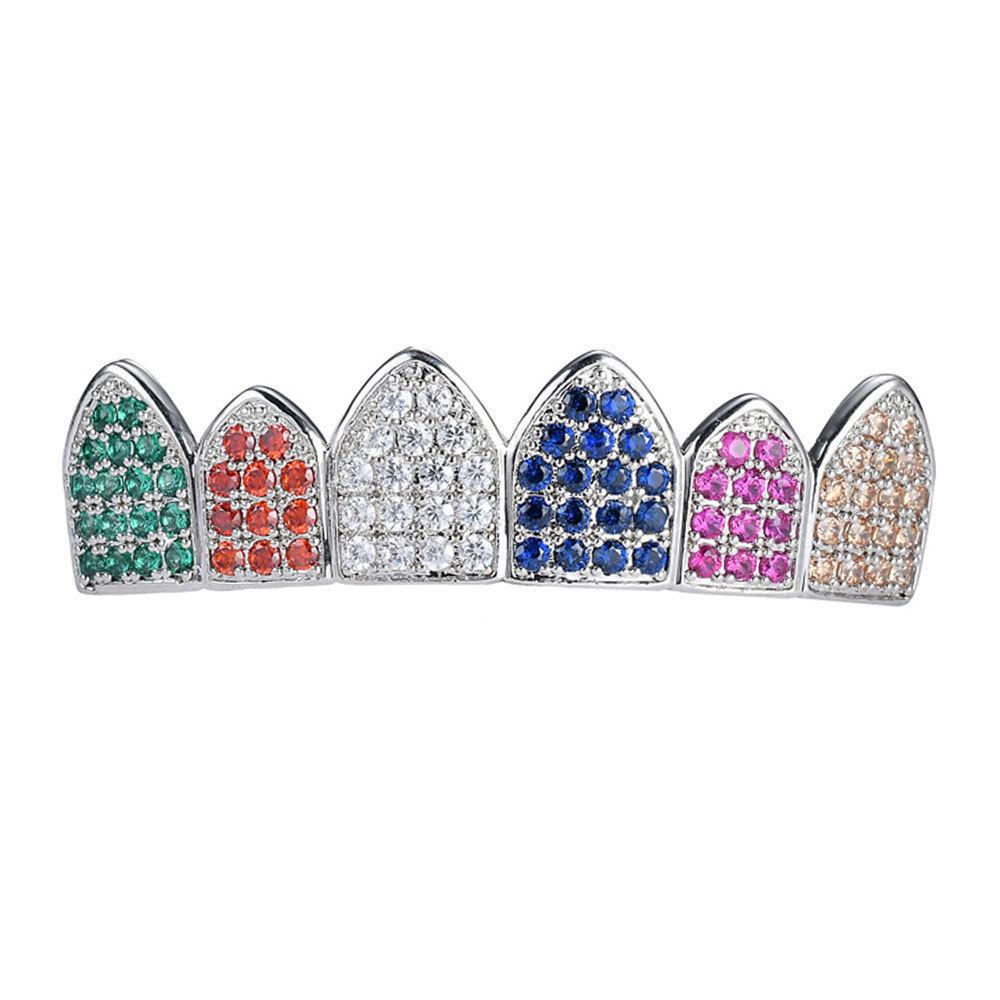 Hip Hop Colorful Six-Tooth Grillz with Zirconium - Gold/Silver Teeth Jewelry for Halloween Costume
Hip Hop Colorful Six-Tooth Grillz with Zirconium - Gold/Silver Teeth Jewelry for Halloween Costume