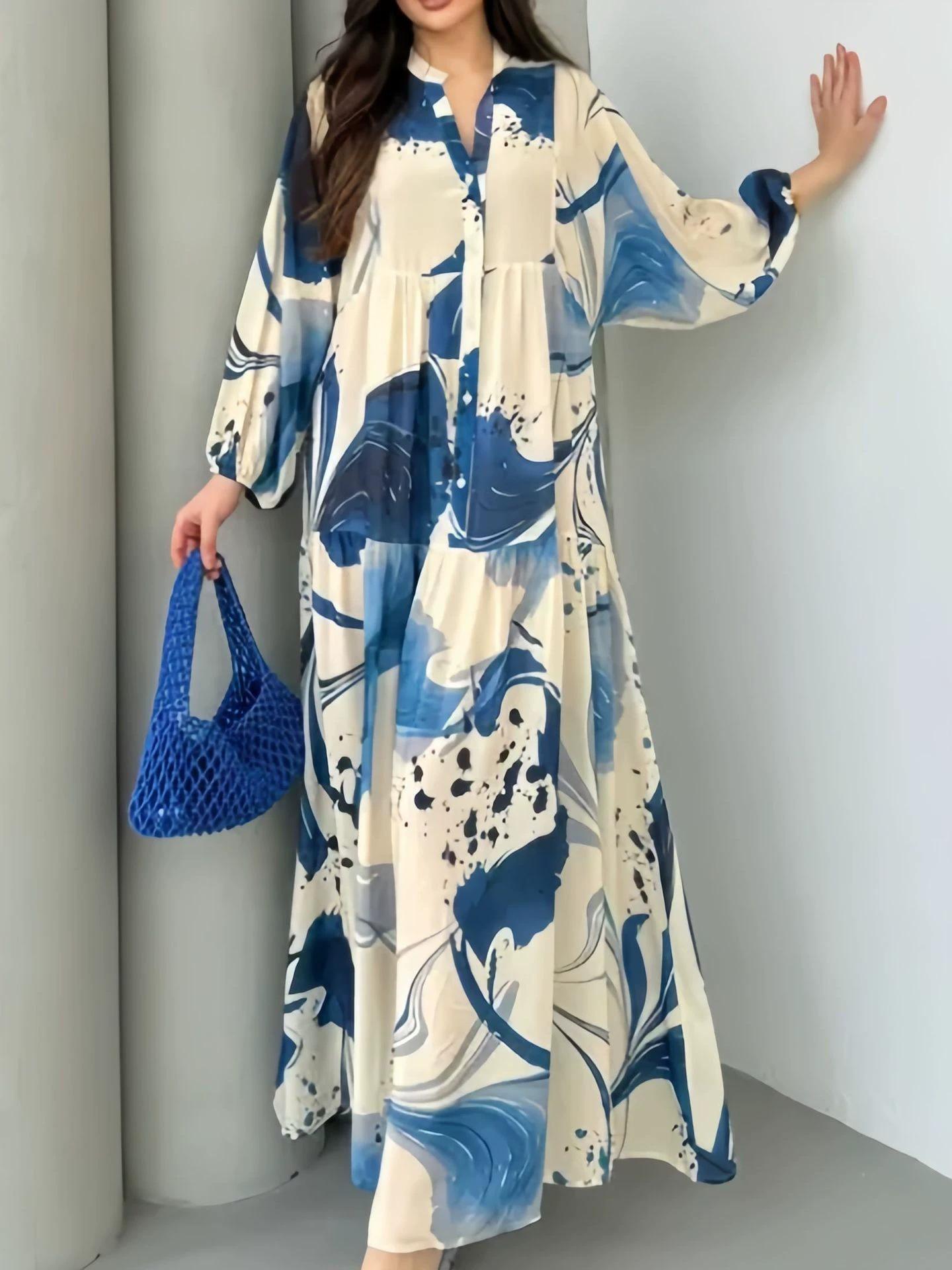 2025 European & American Long Sleeve V-Neck Casual Printed Dress 3XL синій
2025 European & American Long Sleeve V-Neck Casual Printed Dress 3XL синій