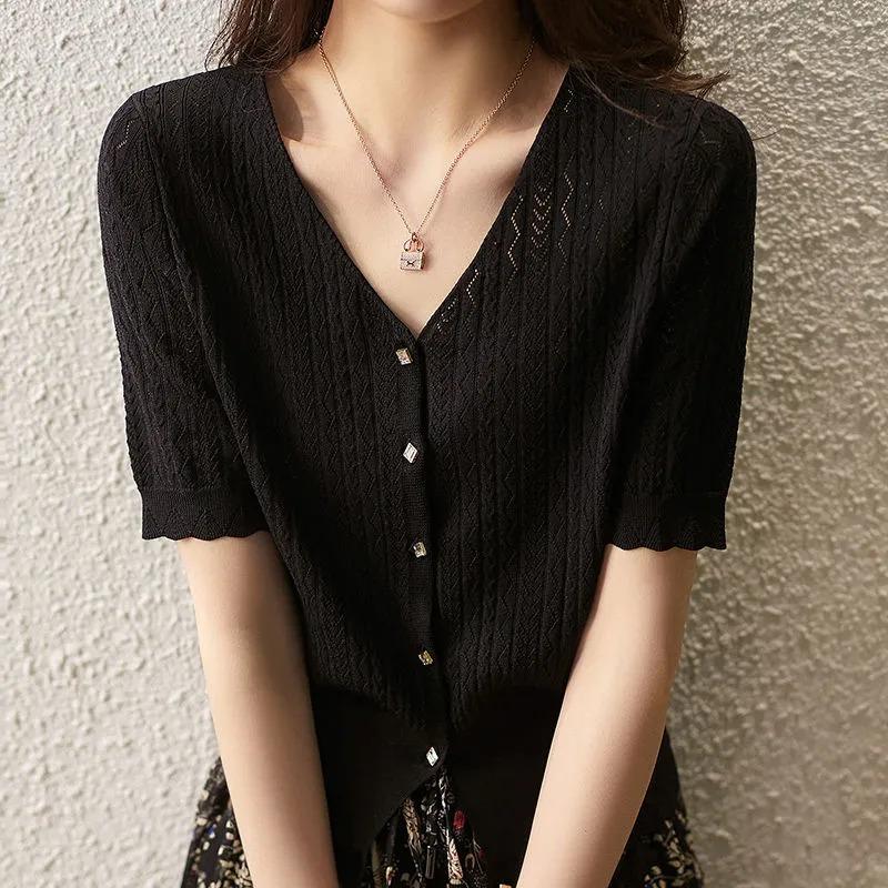Summer Women V Neck Button Front Ruffle Sleeve Knit Top M чорний
Summer Women V Neck Button Front Ruffle Sleeve Knit Top M чорний