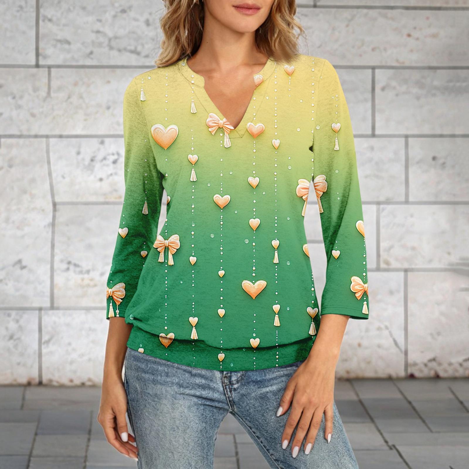 Women s 3/4 Sleeve Top With Gathered Hem, V,neck, Summer Casual ,shirt, Valentine s Day Printed Top M зелений
Women s 3/4 Sleeve Top With Gathered Hem, V,neck, Summer Casual ,shirt, Valentine s Day Printed Top M зелений