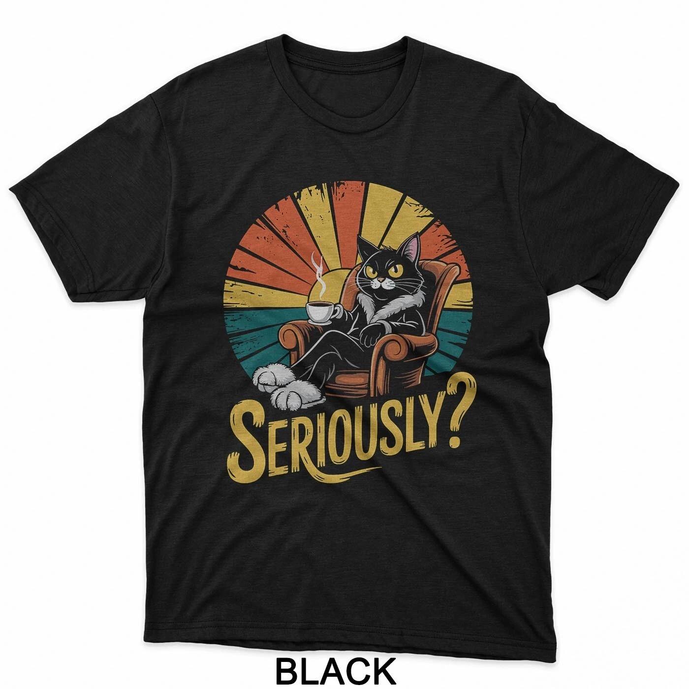 Seriously Cat in Chair with Coffee Retro Sunset Humor T-Shirt S
Seriously Cat in Chair with Coffee Retro Sunset Humor T-Shirt S