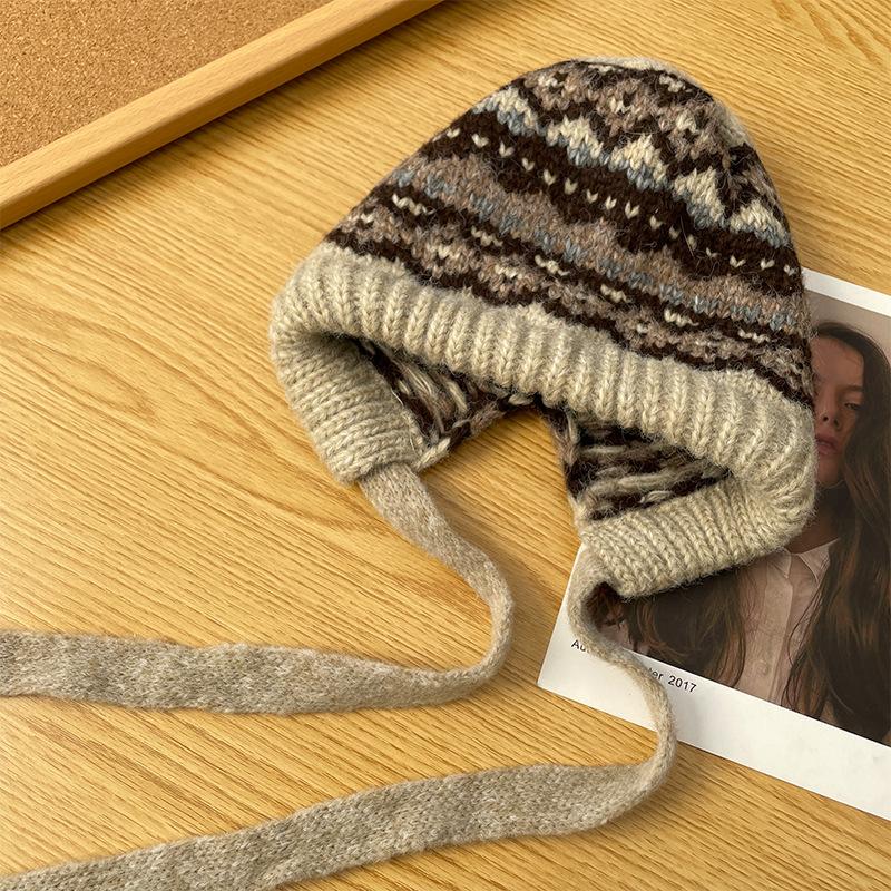 Женская шерстяная шапка Осень и Зима Теплая Защита ушей Холодная шапка Женская Милая Утолщенная Вязаная шапка