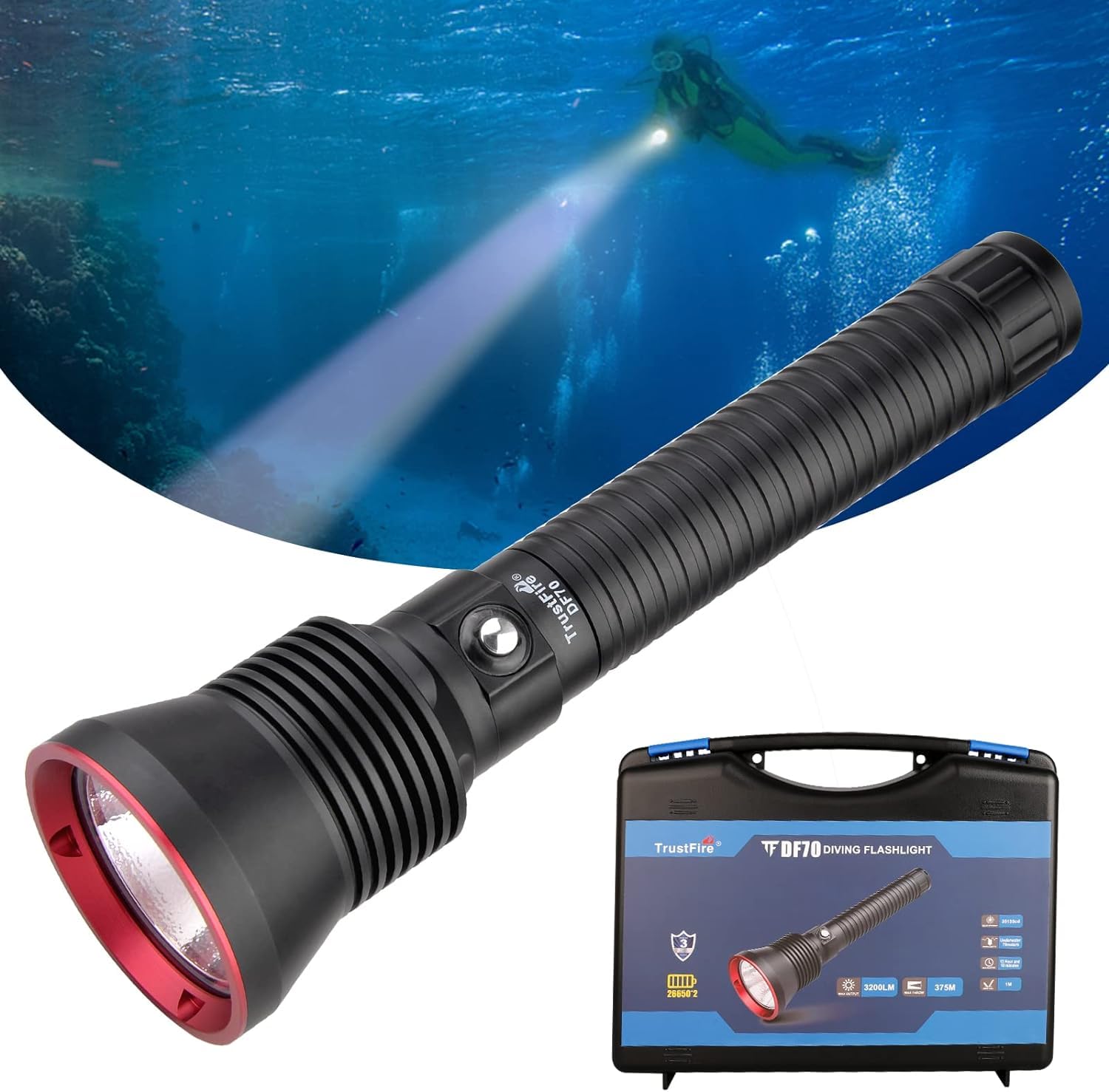 TrustFire DF70 Underwater Diving Diver 3200 Ultra Diving Handy LED Night Diving Diving Can be used up to 70m 4 Level For Disaster Outdoor Light, чорний
TrustFire DF70 Underwater Diving Diver 3200 Ultra Diving Handy LED Night Diving Diving Can be used up to 70m 4 Level For Disaster Outdoor Light, чорний