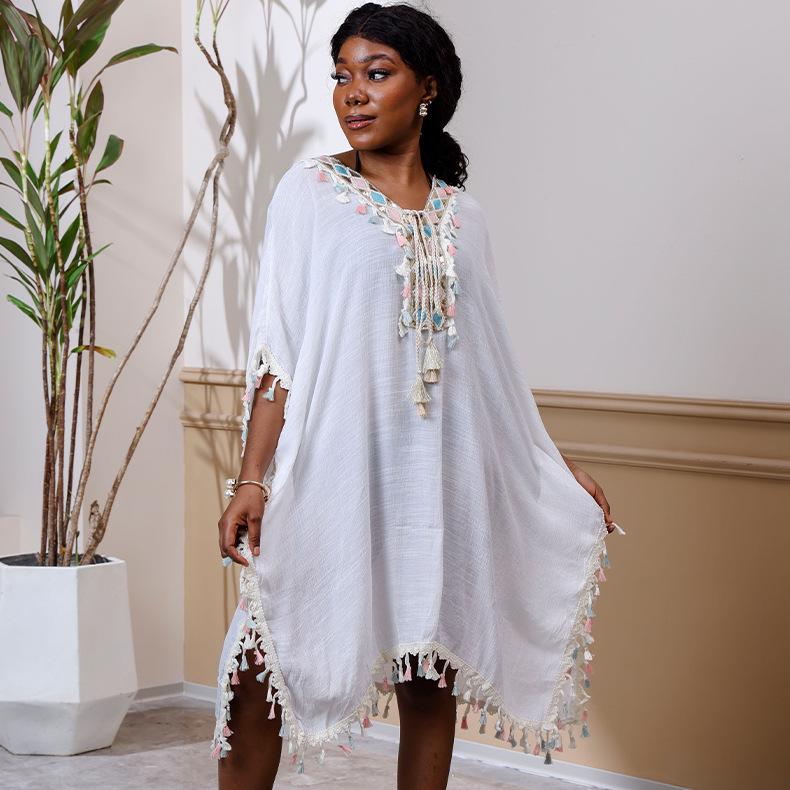 Sexy Beach Tassel Cover-up: Gold Edged, Loose Fit, Plus Size, Solid Color Shawl One Size білий
Sexy Beach Tassel Cover-up: Gold Edged, Loose Fit, Plus Size, Solid Color Shawl One Size білий