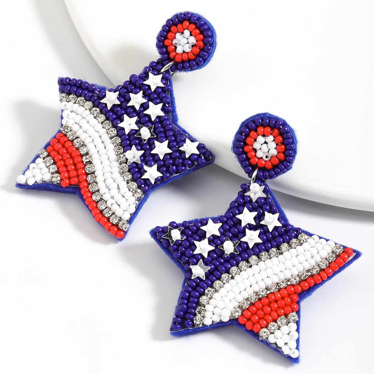 American Founding Day Star Handmade Rice Bead Diamond Earrings Creative Personality Independence Day Earrings
American Founding Day Star Handmade Rice Bead Diamond Earrings Creative Personality Independence Day Earrings
