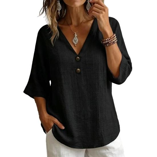 Women Tops Loose Fit V Neck 3/4 Sleeves Pullover Tops Button Decor Pure Color Summer Casual T-shirt Daily Wear L чорний
Women Tops Loose Fit V Neck 3/4 Sleeves Pullover Tops Button Decor Pure Color Summer Casual T-shirt Daily Wear L чорний