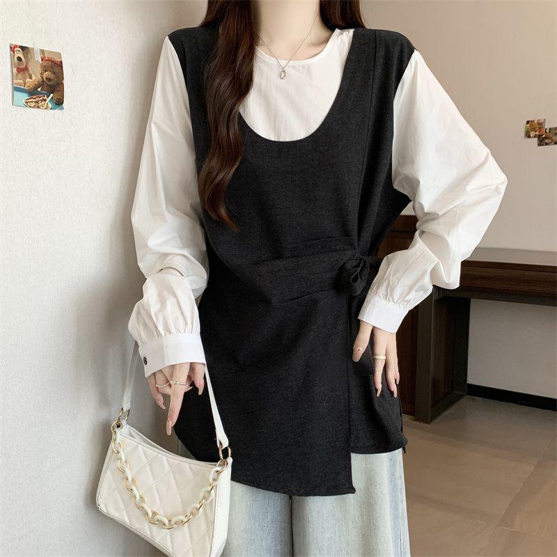Two-Piece Look Patchwork Long-Sleeve Shirt for Women, Plus Size, Slimming Tie-Waist, Tummy-Concealing, Spring/Autumn New Arrival. M (80-100 lbs) чорний
Two-Piece Look Patchwork Long-Sleeve Shirt for Women, Plus Size, Slimming Tie-Waist, Tummy-Concealing, Spring/Autumn New Arrival. M (80-100 lbs) чорний