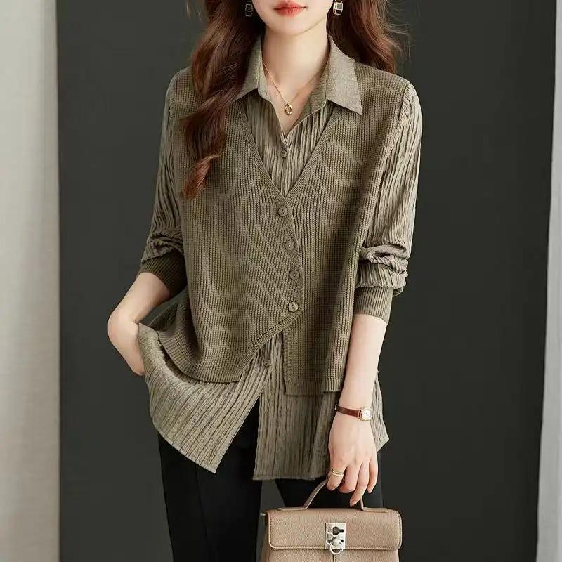 Buttoned Solid Color Fashion Long Sleeve Shirt Women s Spring and Autumn Loose Fake Two-piece Top S хакі
Buttoned Solid Color Fashion Long Sleeve Shirt Women s Spring and Autumn Loose Fake Two-piece Top S хакі