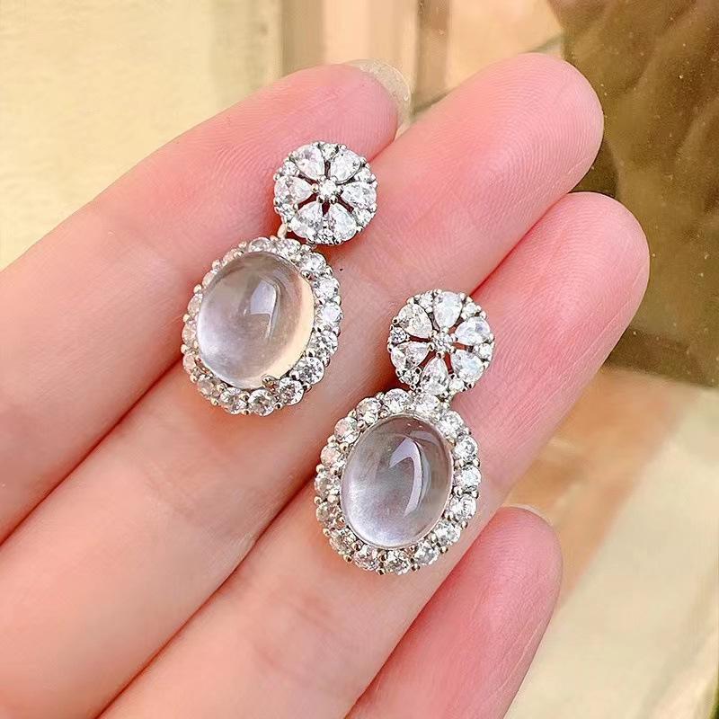 Luoxi Temple Jewelry Ice & Snow Beauty 925 Silver Glass Cabochon Earrings, 8x10mm Oval Water Foam Design. 925 Silver
Luoxi Temple Jewelry Ice & Snow Beauty 925 Silver Glass Cabochon Earrings, 8x10mm Oval Water Foam Design. 925 Silver