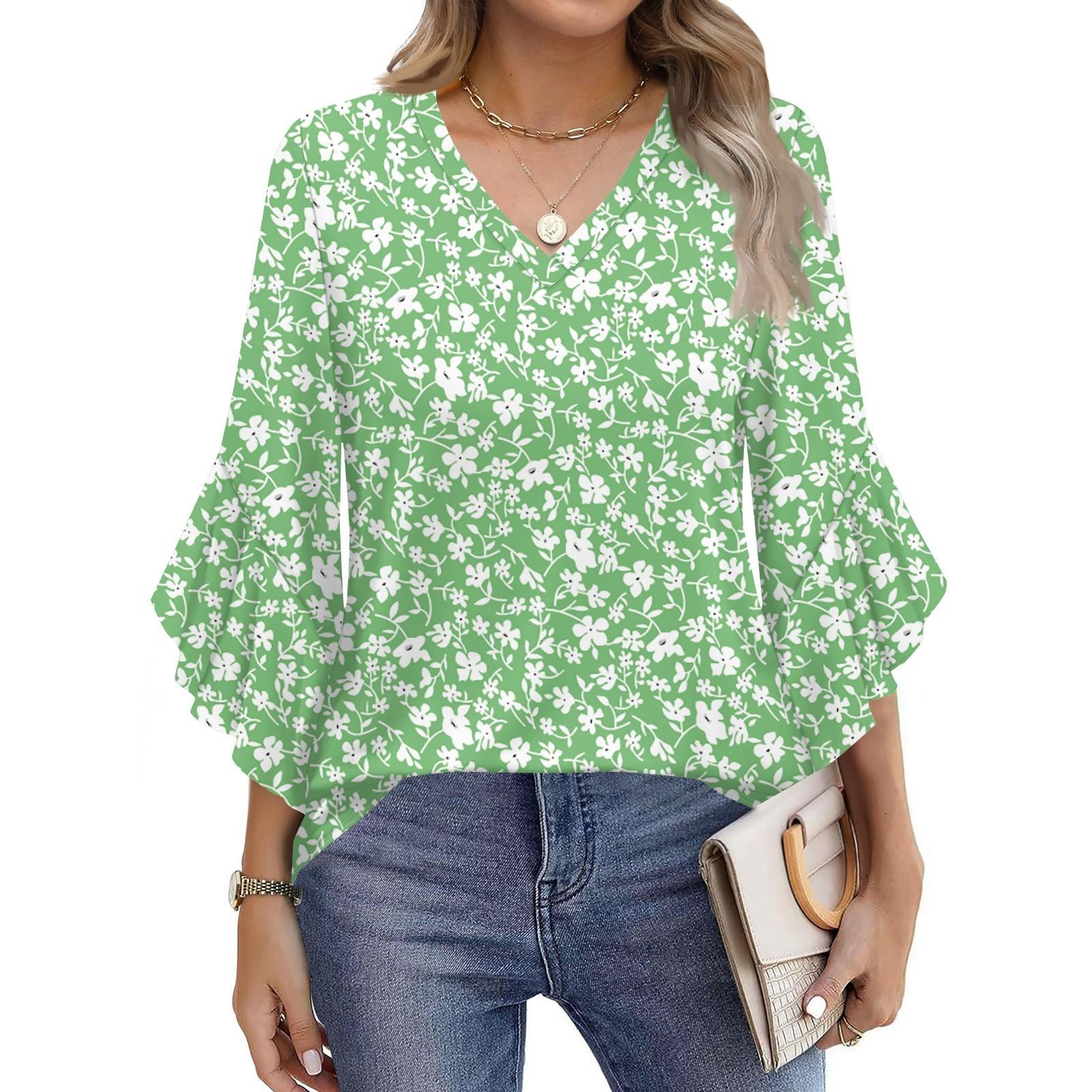 Women s Fashion Casual Seven-minute Sleeve Vintage Floral Print Top V-neck T-shirt Flared Sleeve Shirt L зелений
Women s Fashion Casual Seven-minute Sleeve Vintage Floral Print Top V-neck T-shirt Flared Sleeve Shirt L зелений