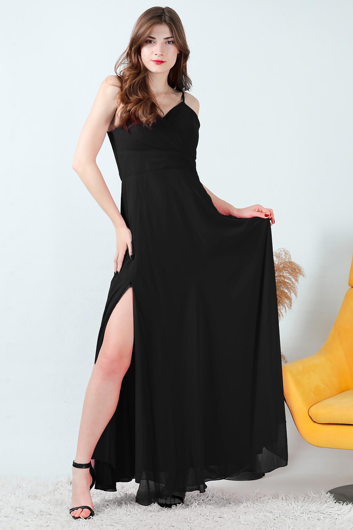 Женское длинное шифоновое вечернее платье с веревочным ремнем 38 чёрный
Женское длинное шифоновое вечернее платье с веревочным ремнем 38 чёрный