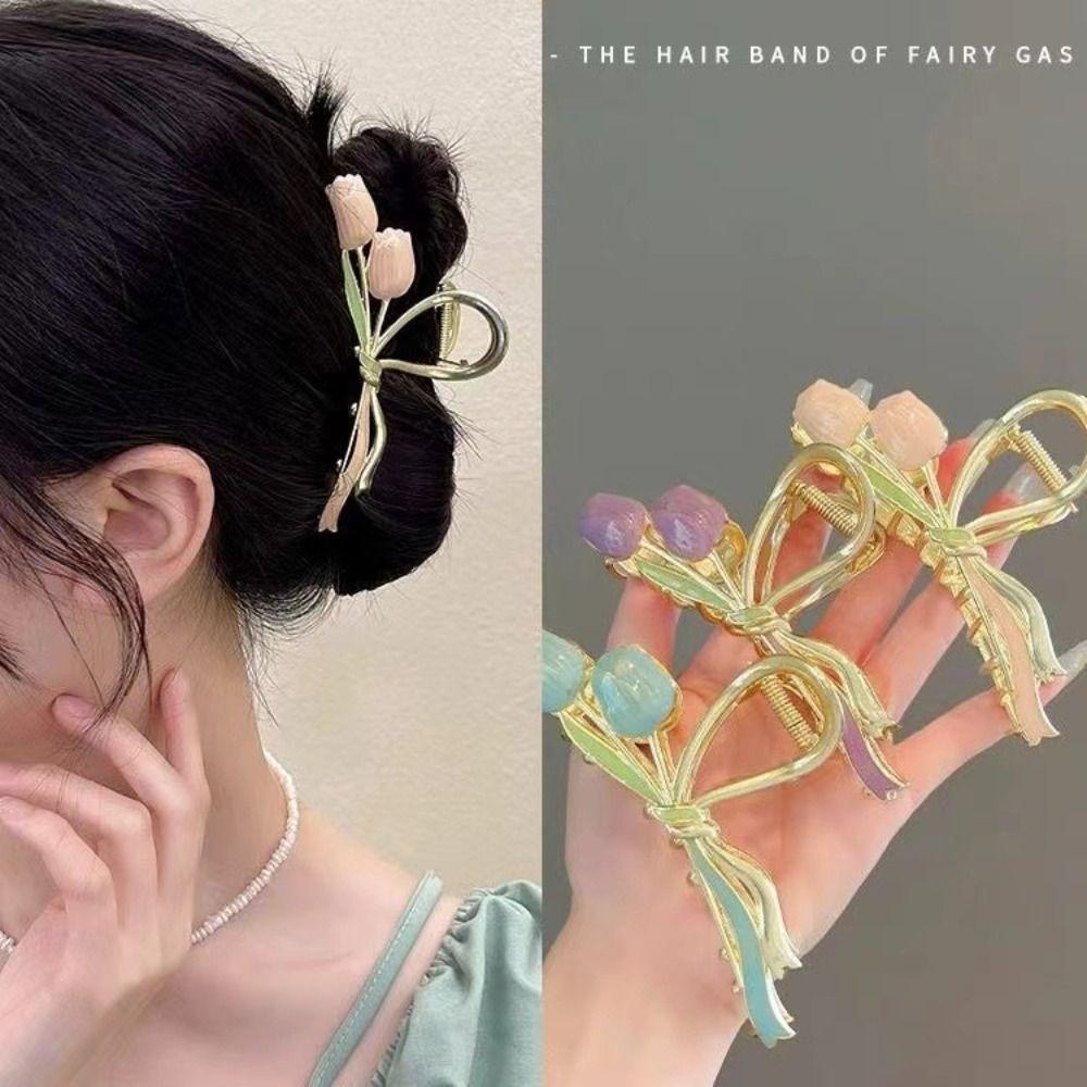 Винтажные заколки для волос-тюльпана, заколки для волос из сплава, коготь из акульего волоса, модные заколки с цветочными когтями для женщин