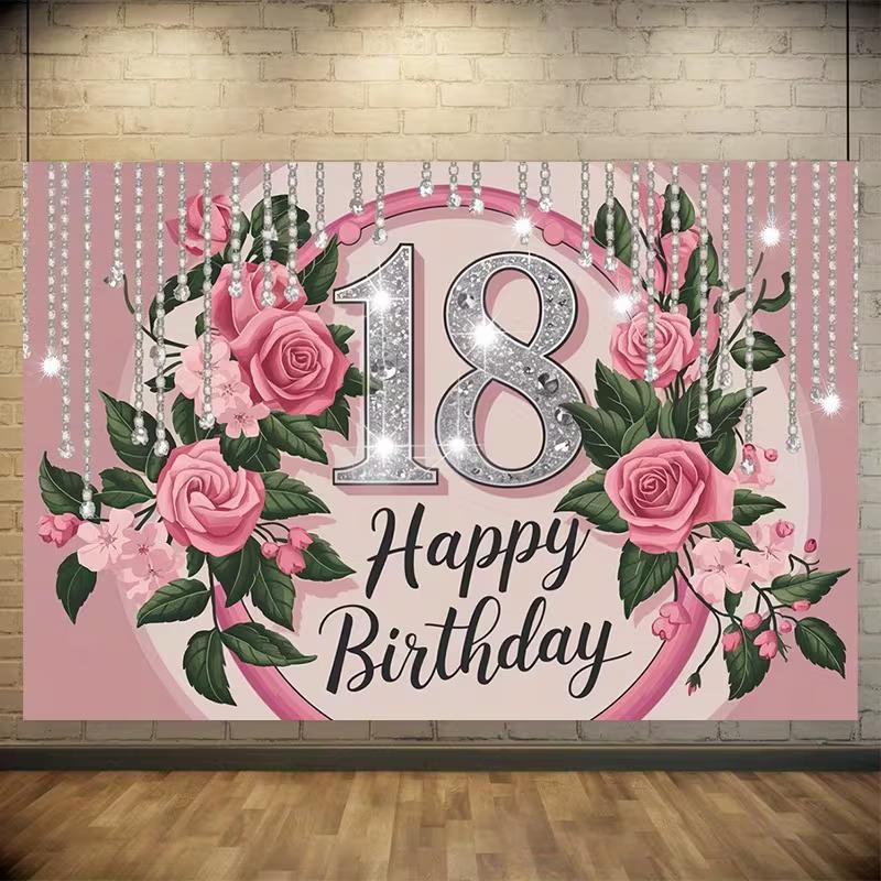 2D Sweet 18 Birthday Banner Pink Floral Crystal Party Decoration Cloth 47.2x31.5inch/120*80cm
2D Sweet 18 Birthday Banner Pink Floral Crystal Party Decoration Cloth 47.2x31.5inch/120*80cm