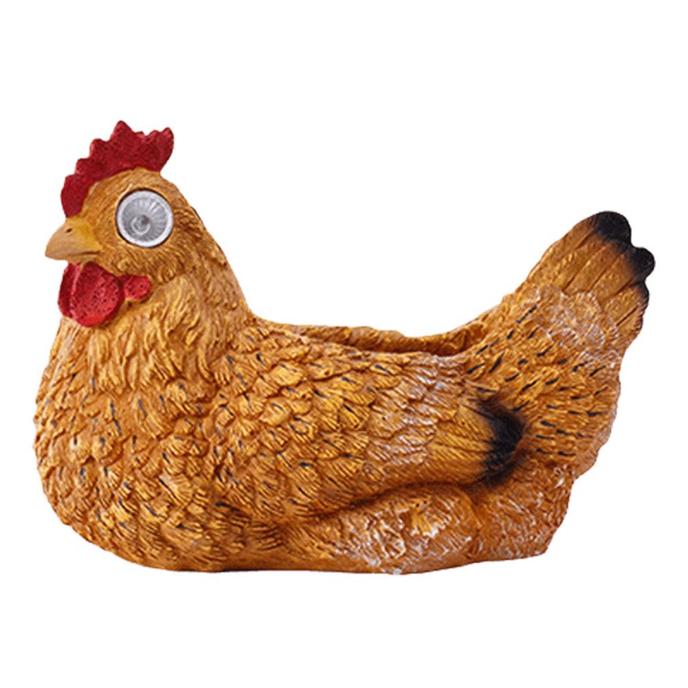 Статуэтка цыпленка из смолы, кашпо с солнечным светом, суккулентный горшок, солнечная статуэтка цыпленка, светильники для патио, газона, двора, дома темно-коричневого
