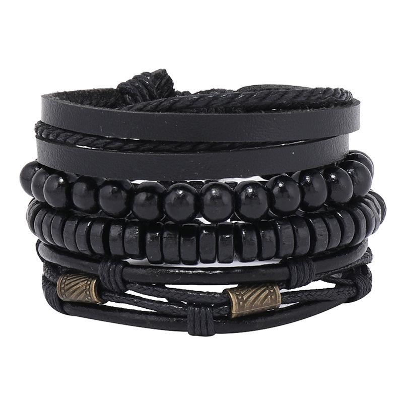 Punk Style Men Bracelet Black Handmade Woven Wooden Bead 4 Piece Set Jewelry
Punk Style Men Bracelet Black Handmade Woven Wooden Bead 4 Piece Set Jewelry