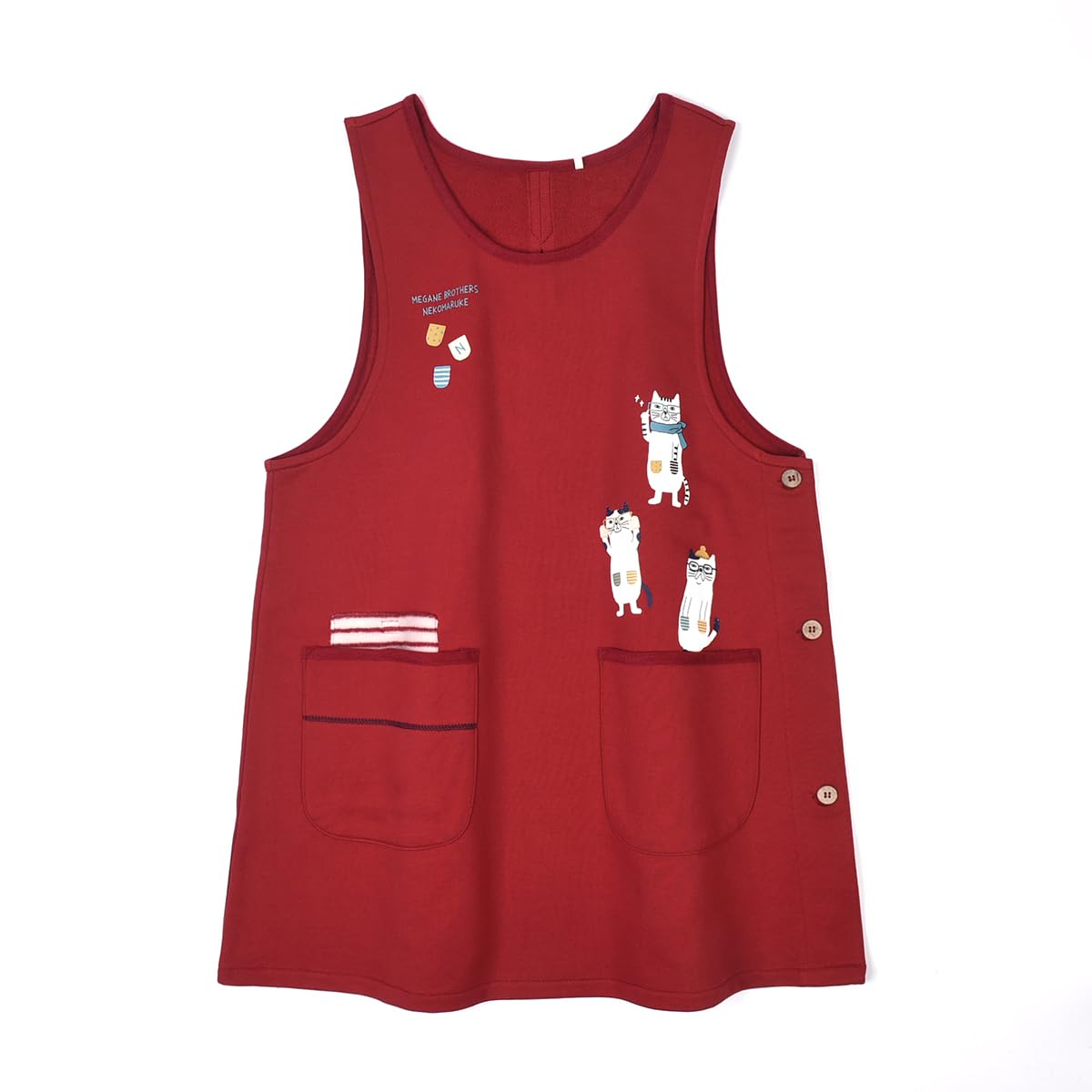 Kusuguru Japan Фартук Вязаный Кот Круглый Фартук с Боковой Пуговицей 236572 Красный M~L