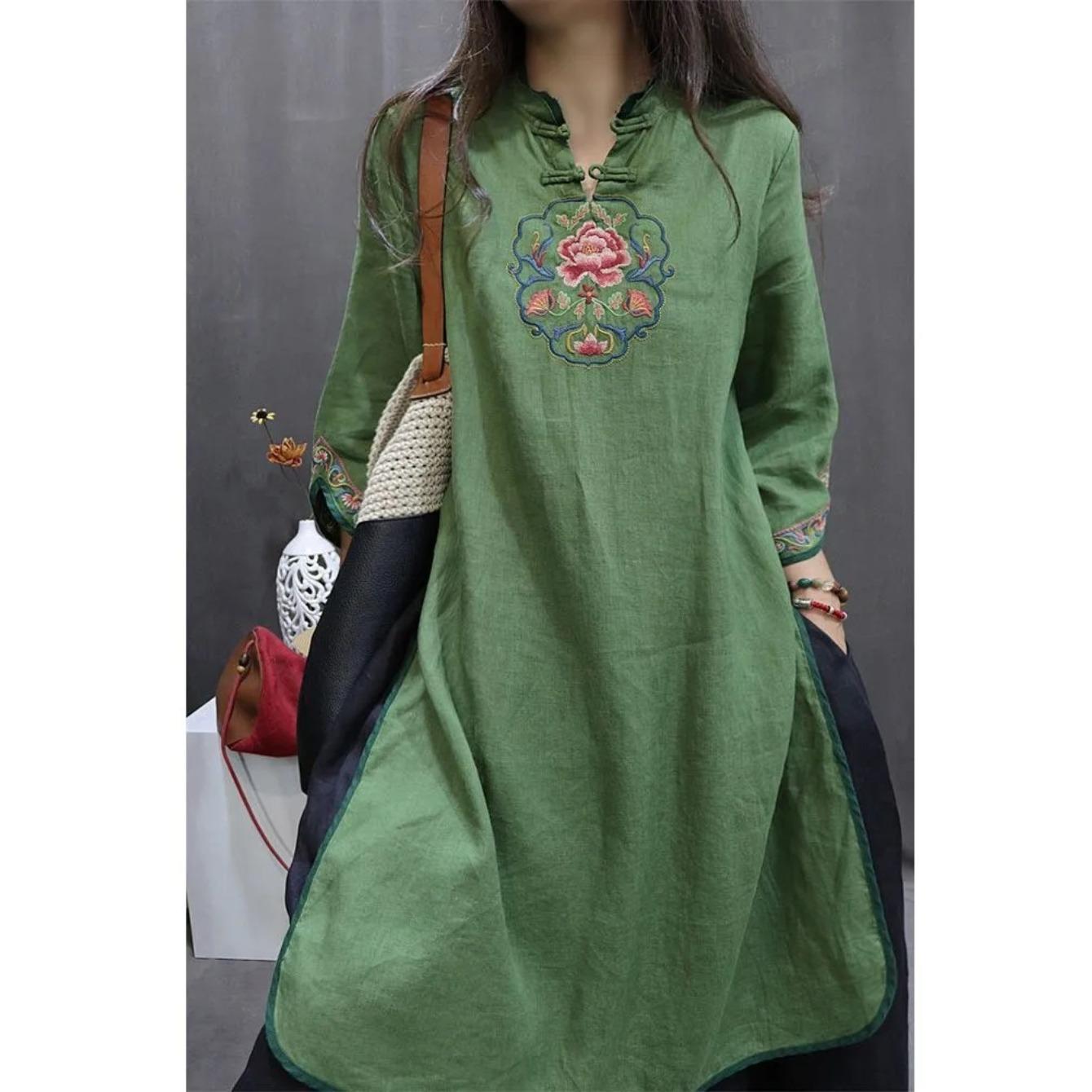 women s Chinese Style Floral Embroidered Linen Midi Dress Mandarin Collar 3/4 Sleeve Loose Casual Ethnic Dress 4XL зелений
women s Chinese Style Floral Embroidered Linen Midi Dress Mandarin Collar 3/4 Sleeve Loose Casual Ethnic Dress 4XL зелений