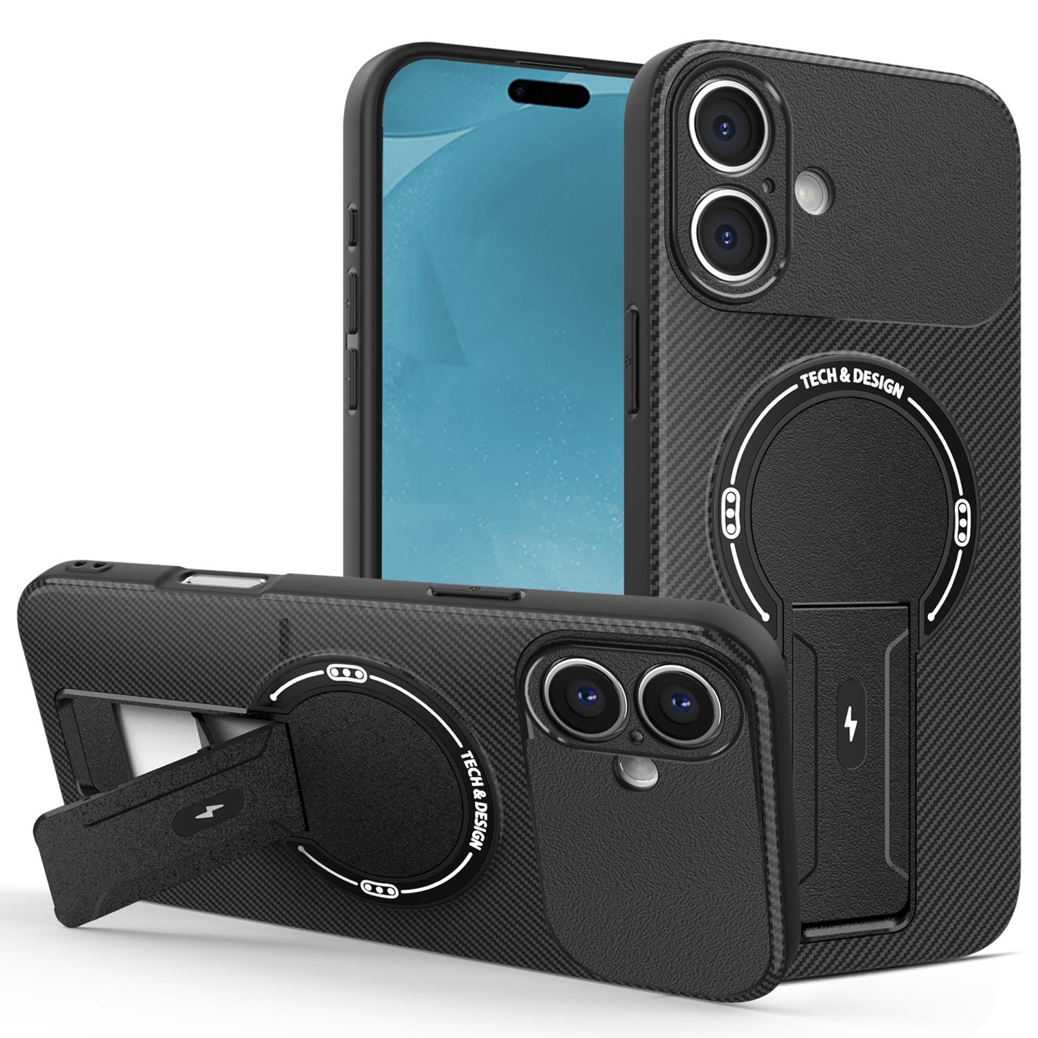 For iPhone 16 Case with Kickstand Carbon Fiber Texture PC+TPU Phone Cover Black
For iPhone 16 Case with Kickstand Carbon Fiber Texture PC+TPU Phone Cover Black
