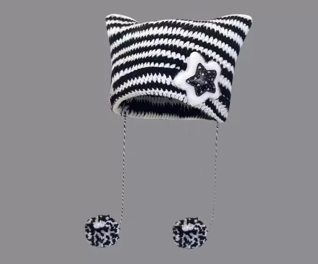 Милая шапка бини в японском стиле с кошкой и звездой из шерстяной вязки - Теплая и универсальная для осени/зимы
Милая шапка бини в японском стиле с кошкой и звездой из шерстяной вязки - Теплая и универсальная для осени/зимы