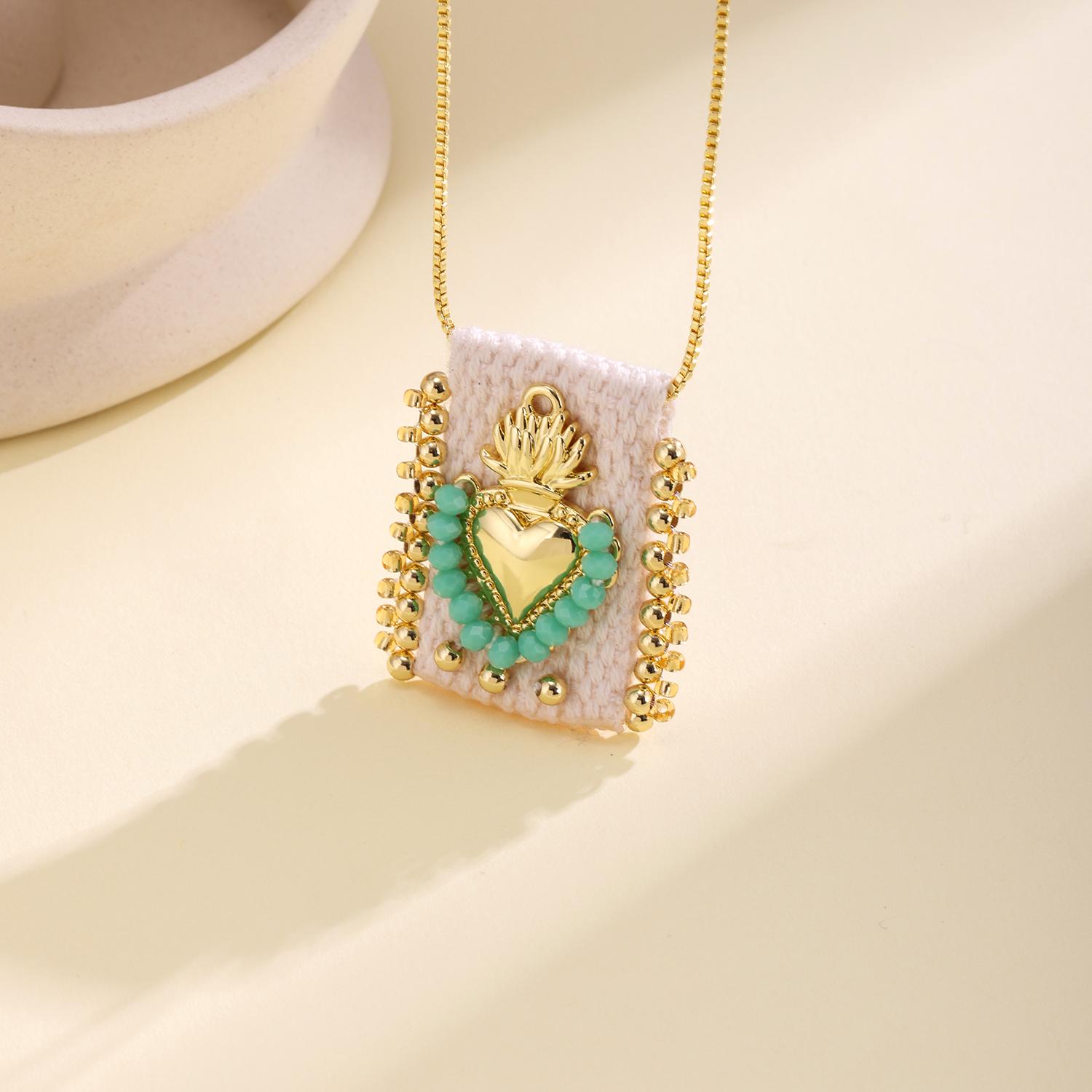 Nidin Vintage Sacred Heart Beaded Necklace Handcrafted Woven Cloth Pendant Unique Bohemian Religious Jewelry Gift For Women зелений
Nidin Vintage Sacred Heart Beaded Necklace Handcrafted Woven Cloth Pendant Unique Bohemian Religious Jewelry Gift For Women зелений