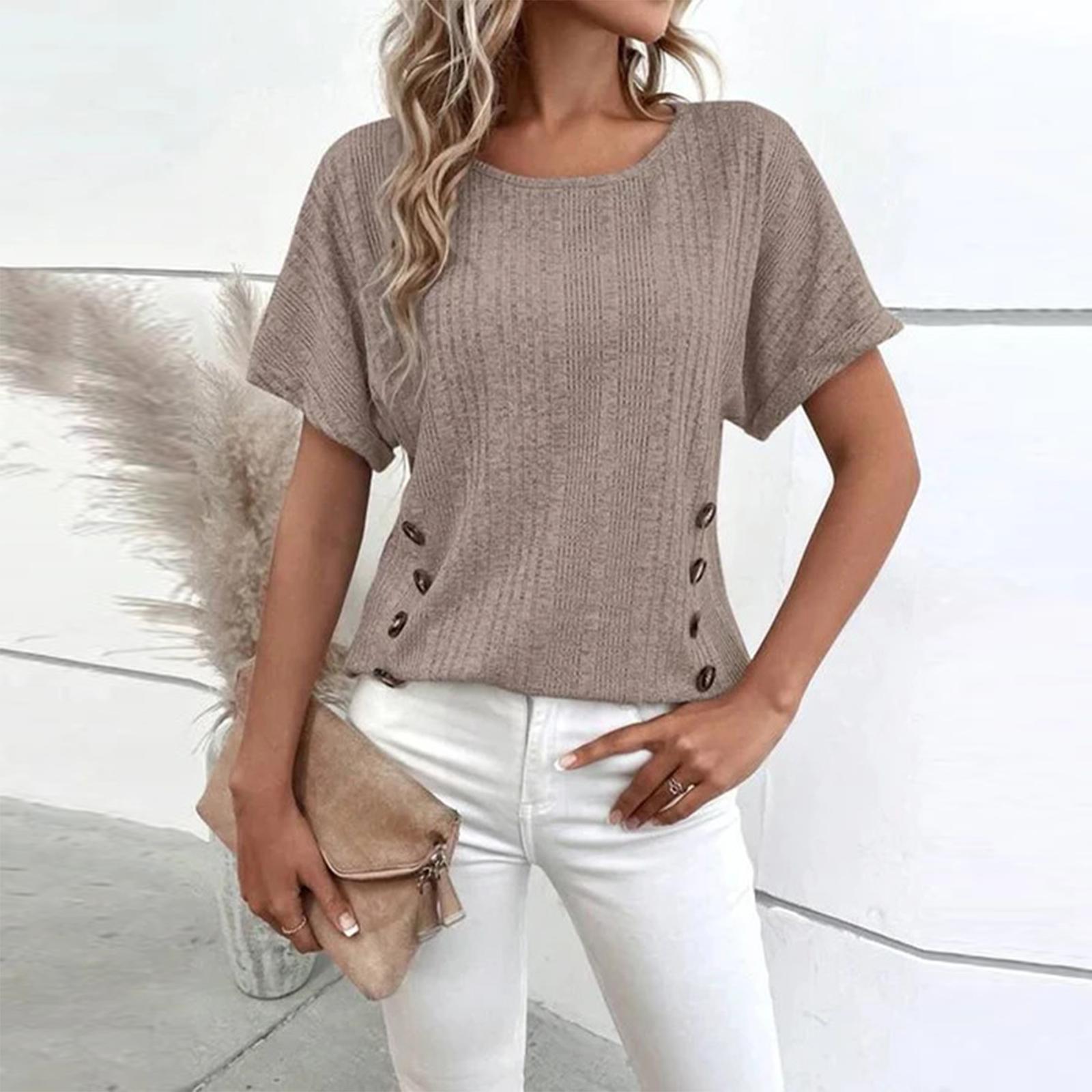 Women s Short Sleeve Pullover Top Crew Neck Knit Blouse Casual Lightweight Button Detail Loose Fit Shirt for Everyday Wear S хакі
Women s Short Sleeve Pullover Top Crew Neck Knit Blouse Casual Lightweight Button Detail Loose Fit Shirt for Everyday Wear S хакі