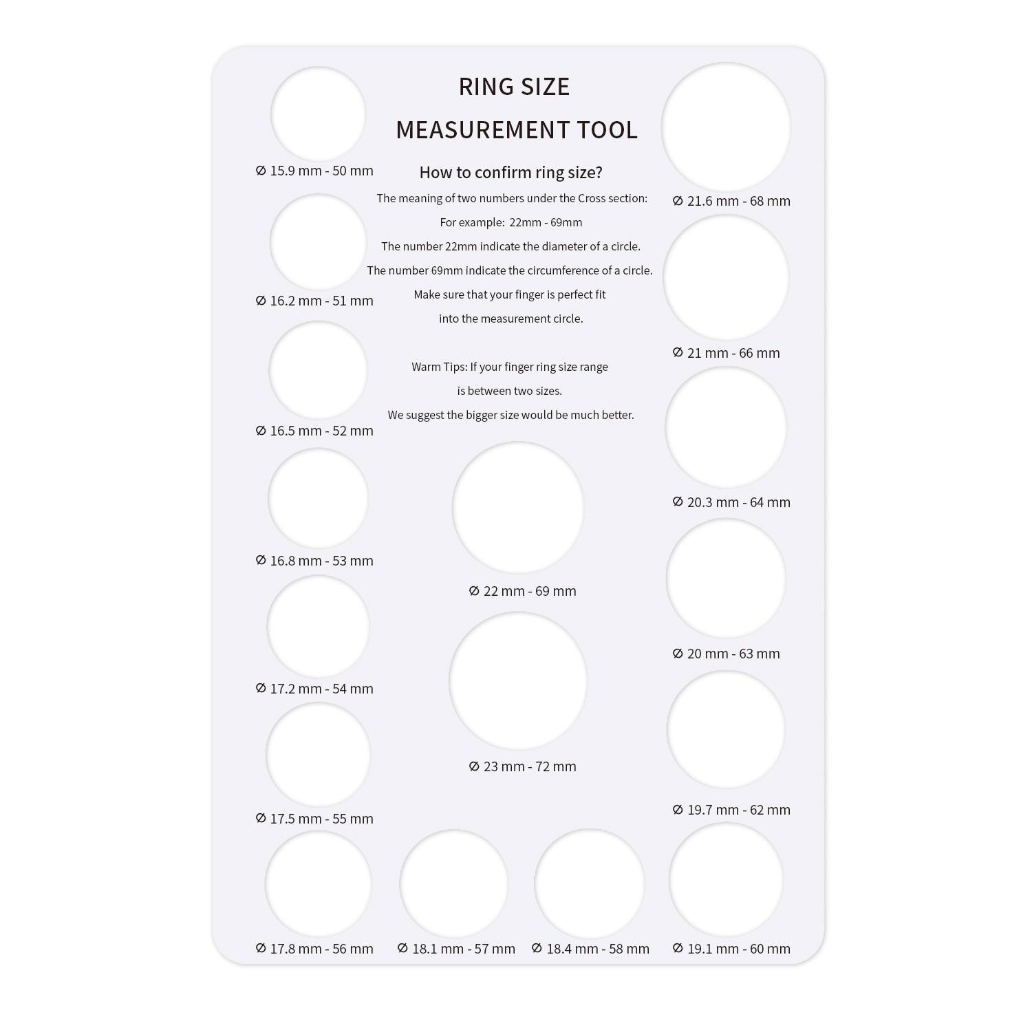 1 шт. Картонная доска для измерения колец, Инструмент для определения размера окружности пальца, Европейский размер Диаметр Окружность Измерение Кольцо Кольцо
1 шт. Картонная доска для измерения колец, Инструмент для определения размера окружности пальца, Европейский размер Диаметр Окружность Измерение Кольцо Кольцо