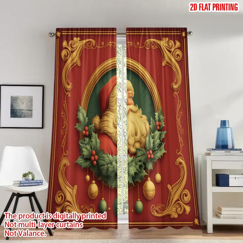 Set Of 2 Flat Printing Christmas Party Curtains Wreath Santa Claus Portrait Digital Printed Polyester Drapes Festive Curtain W100*H70(CM)-Hooks&1PCS
Set Of 2 Flat Printing Christmas Party Curtains Wreath Santa Claus Portrait Digital Printed Polyester Drapes Festive Curtain W100*H70(CM)-Hooks&1PCS