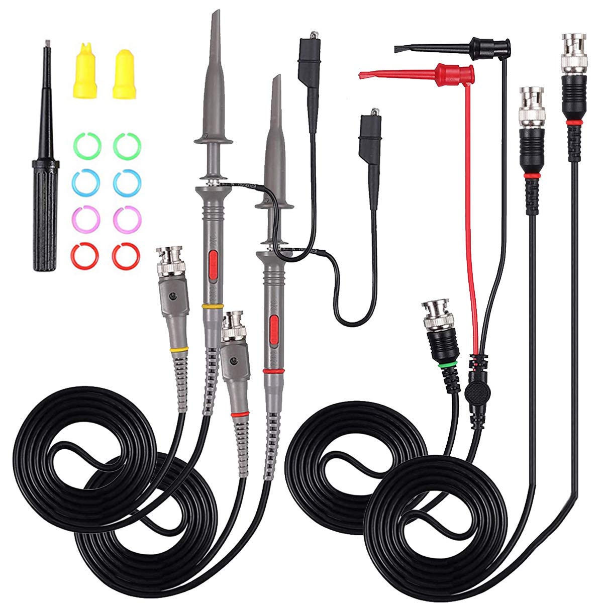 Youmile 2Pcs P6100 Oscilloscope Probe Kit BNC to 100MHz Scope Clip Test Probe for Oscilloscope with Mini Hook BNC Male to BNC Male Cable Lead,
Youmile 2Pcs P6100 Oscilloscope Probe Kit BNC to 100MHz Scope Clip Test Probe for Oscilloscope with Mini Hook BNC Male to BNC Male Cable Lead,