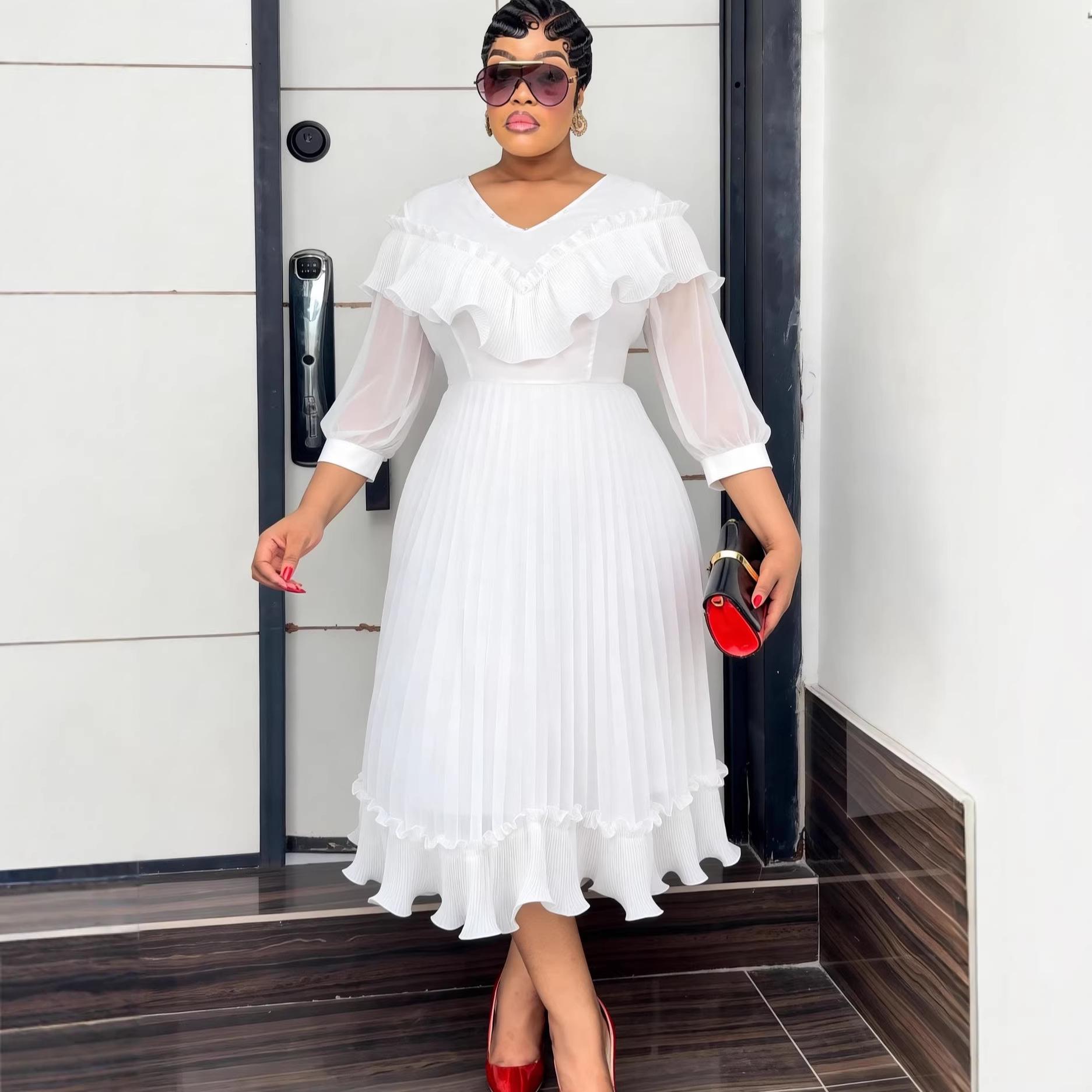 Plus Size Elegant White Chiffon Skirt with Ruffled Pleats & V-neck, Waist-Cinching Formal Dress for Banquets & Commute M білий
Plus Size Elegant White Chiffon Skirt with Ruffled Pleats & V-neck, Waist-Cinching Formal Dress for Banquets & Commute M білий