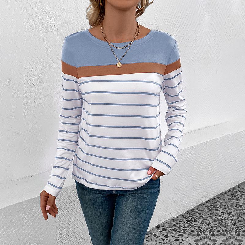European and American Striped Color Block Long Sleeve Round Neck T-shirt for Women, Simple Casual, Spring/Summer 2026 Collection Medium светло-синий
European and American Striped Color Block Long Sleeve Round Neck T-shirt for Women, Simple Casual, Spring/Summer 2026 Collection Medium светло-синий