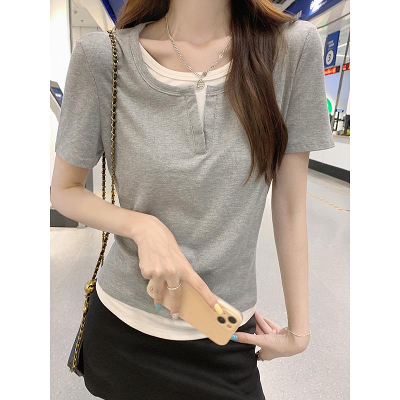 Однотонная повседневная футболка с коротким рукавом, женская летняя приталенная модная офисная женская футболка, элегантная простая футболка с круглым вырезом, женская 24237 XL серый
Однотонная повседневная футболка с коротким рукавом, женская летняя приталенная модная офисная женская футболка, элегантная простая футболка с круглым вырезом, женская 24237 XL серый