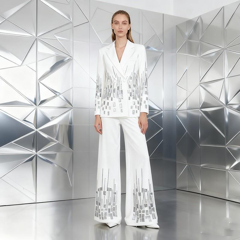 French High-end Dress Set Fashionable Sequined Lapel Long-sleeve Top + High-waist Straight Pants M білий
French High-end Dress Set Fashionable Sequined Lapel Long-sleeve Top + High-waist Straight Pants M білий