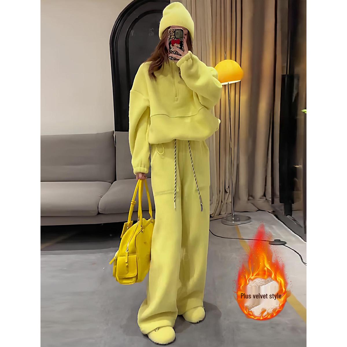 2026 Autumn/Winter Casual Plus Velvet Thick Warm Lazy Style Suit - Yellow Wide-Leg Pants Two-Piece Set S
2026 Autumn/Winter Casual Plus Velvet Thick Warm Lazy Style Suit - Yellow Wide-Leg Pants Two-Piece Set S