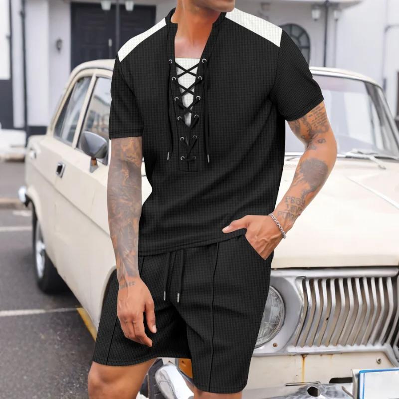 Men s Summer Lace-Up T-Shirt Shorts Set Casual Contrast Shoulder Two-Piece Outfit S чорний
Men s Summer Lace-Up T-Shirt Shorts Set Casual Contrast Shoulder Two-Piece Outfit S чорний