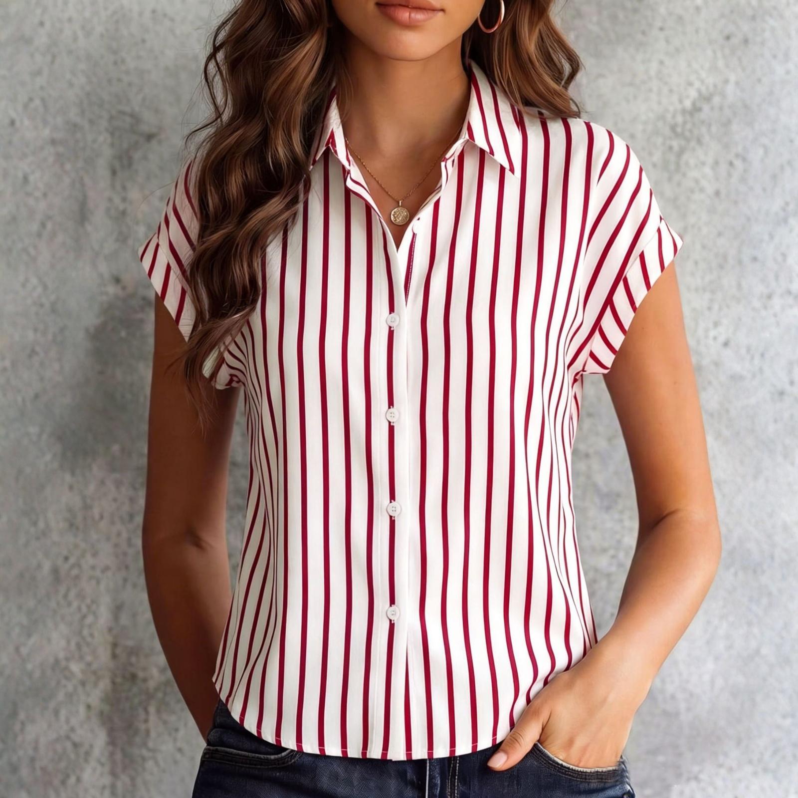 Womens Spring Tops Summer Shirts for Women Button Down Blouse Short Sleeve Striped Womens Summer Tops Dressy Casual L
Womens Spring Tops Summer Shirts for Women Button Down Blouse Short Sleeve Striped Womens Summer Tops Dressy Casual L