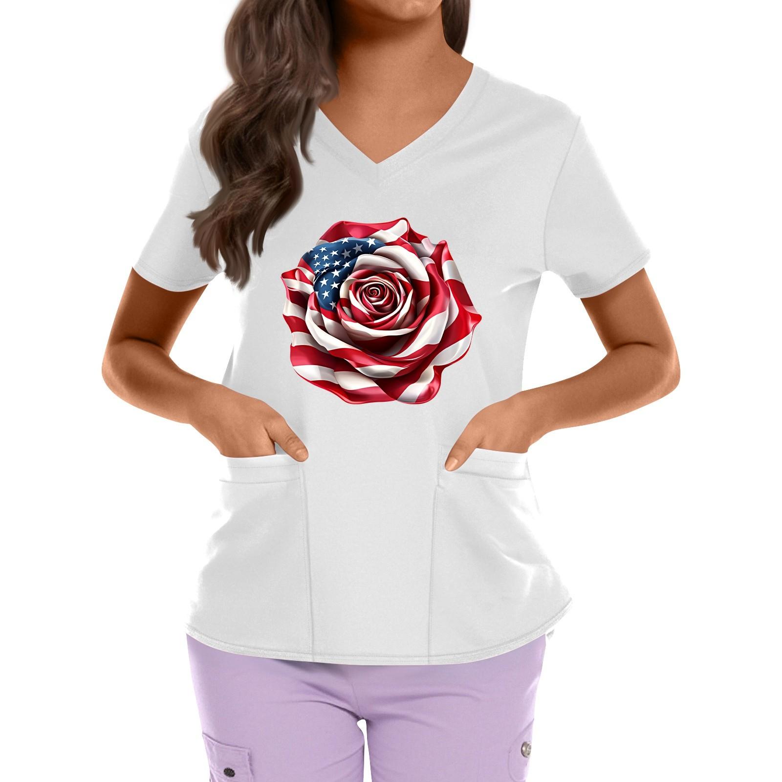 Plus Size Printed Scrub Working Uniform Tops For Women s Cross V Neck Independence Day Print Short Sleeve Fun T-Shirts Workwear Tee With Pockets L
Plus Size Printed Scrub Working Uniform Tops For Women s Cross V Neck Independence Day Print Short Sleeve Fun T-Shirts Workwear Tee With Pockets L