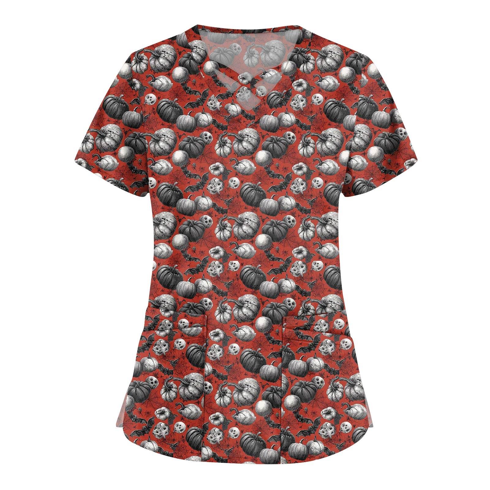 Women s Fashion Cross V Neck Short Sleeve Overalls Double Pockets Halloween Printed Tops Uniforms S винний
Women s Fashion Cross V Neck Short Sleeve Overalls Double Pockets Halloween Printed Tops Uniforms S винний