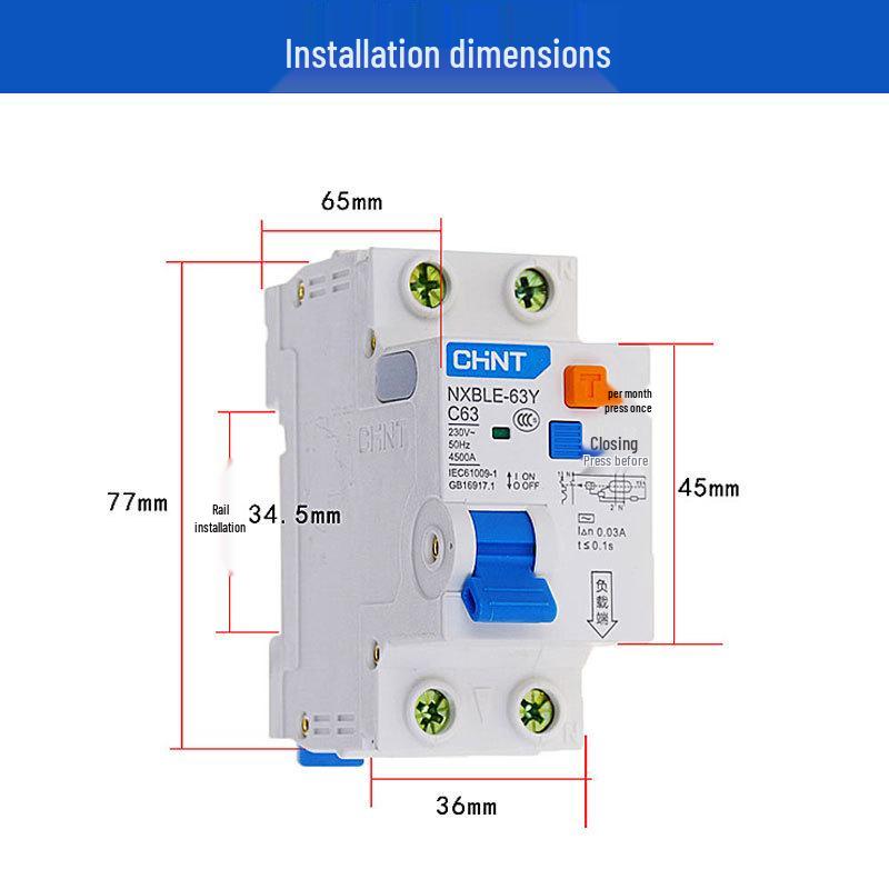 Chint NXBLE-63Y 2P 220V Mini Circuit Breaker with RCD for Household Use 2P 20A
Chint NXBLE-63Y 2P 220V Mini Circuit Breaker with RCD for Household Use 2P 20A