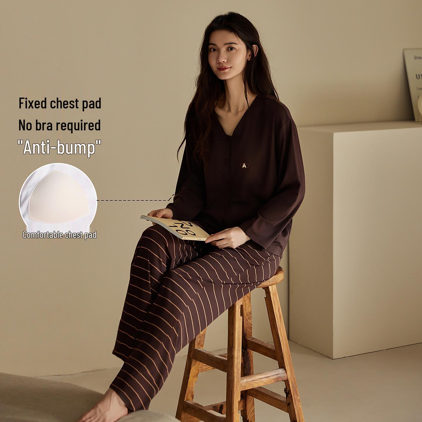 Soft & Stylish Women s Long-Sleeve Pajamas with Chest Pads - Breathable Cotton Stripes, Plus Size, High-End Feel Medium
Soft & Stylish Women s Long-Sleeve Pajamas with Chest Pads - Breathable Cotton Stripes, Plus Size, High-End Feel Medium